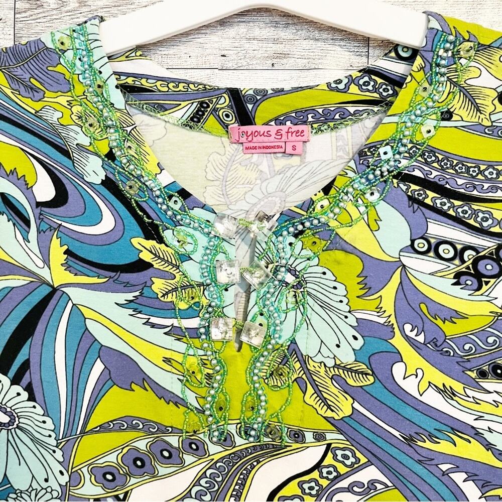 Embellished Tunic Joyous & Free Boho Print Purple Green S - Picture 6 of 9